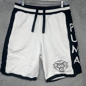 Puma Shorts Men's Size‎ L White Cat Logo Casual Gym Running Boxing Lounge